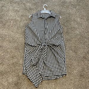 Sleeveless Checkered Front Tie Dress